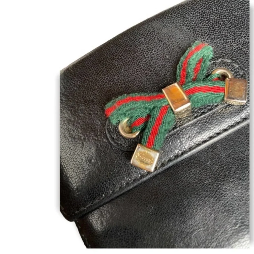 Gucci Black Leather Wallet with Red and Green Ribbon Bow